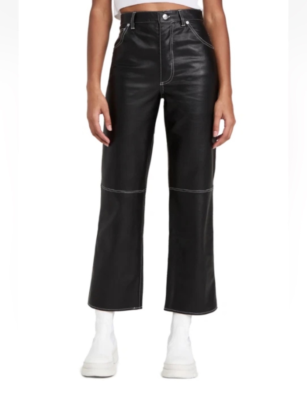 We The Free People It Factor Wide Leg Vegan Leather Trousers Size 12 Black